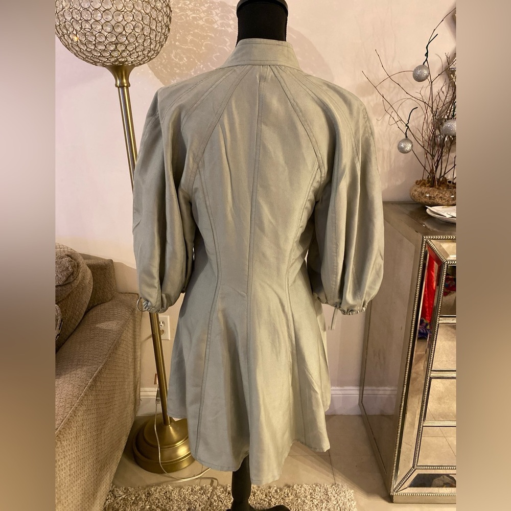 Zimmermann Sage Green Puff Sleeve Lace-Up Waist Dress - Picture 7 of 8